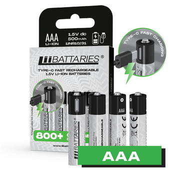 LiiBattaries POWERFUL LITHIUM-ION BATTERY AAA USB-C 4pcs. 500mAh 1.5V