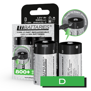 LiiBattaries POWERFUL LITHIUM-ION BATTERY D USB-C 2pcs. 6500mAh.