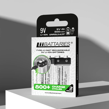 LiiBattaries MOCNY AKUMULATOR BATERIA LITOWO-JONOWA 9V USB-C 2szt 500mAh 9V