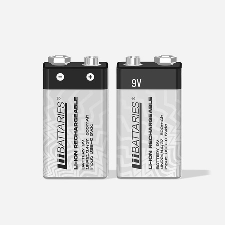 LiiBattaries POWERFUL LITHIUM-ION BATTERY 9V USB-C 2pcs 500mAh 9V Battery