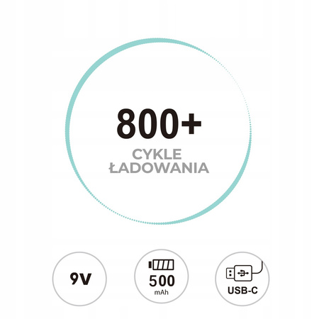LiiBattaries MOCNY AKUMULATOR BATERIA LITOWO-JONOWA 9V USB-C 2szt 500mAh 9V
