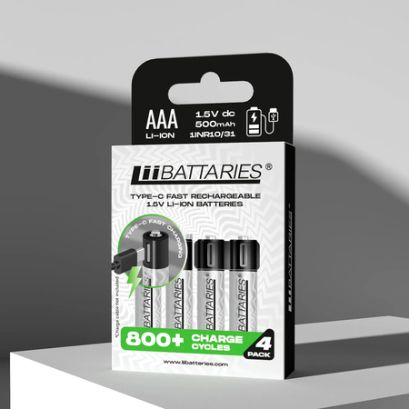 LiiBattaries MOCNY AKUMULATOR BATERIA LITOWO-JONOWA AAA USB-C 4szt. 500mAh 1.5V