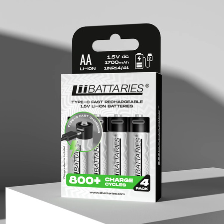 LiiBattaries POWERFUL LITHIUM-ION BATTERY AA 4pcs. USB-C 1700mAh 1.5V