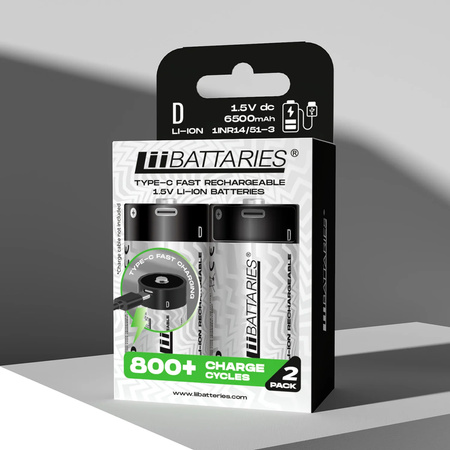 LiiBattaries POWERFUL LITHIUM-ION BATTERY D USB-C 2pcs. 6500mAh.