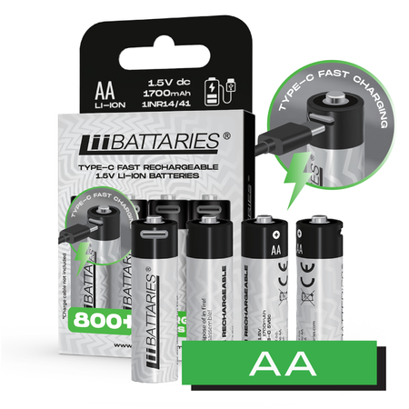 LiiBattaries POWERFUL LITHIUM-ION BATTERY AA 4pcs. USB-C 1700mAh 1.5V